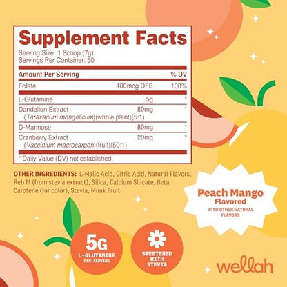 Wellah L-Glutamine Pfirsich Mango (50 Portionen) - 5 g L-Glutamin pro Portion, mit Stevia gesüßt