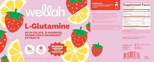 Wellah L-Glutamin Erdbeer-Limonade Geschmack (50 Portionen) - 5 g L-Glutamin pro Portion, mit Stevia gesüßt