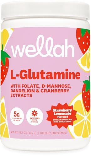 Wellah L-Glutamin Erdbeer-Limonade Geschmack (50 Portionen) - 5 g L-Glutamin pro Portion, mit Stevia gesüßt