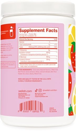 Wellah L-Glutamin Erdbeer-Limonade Geschmack (50 Portionen) - 5 g L-Glutamin pro Portion, mit Stevia gesüßt