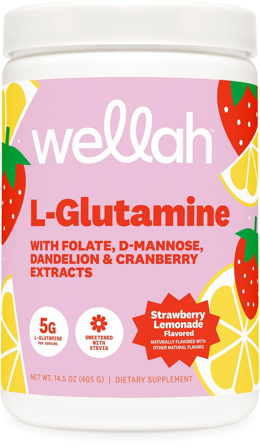 Wellah L-Glutamin Erdbeer-Limonade Geschmack (50 Portionen) - 5 g L-Glutamin pro Portion, mit Stevia gesüßt