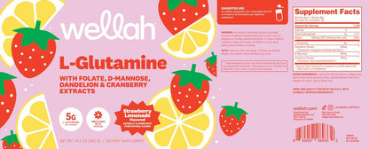 Wellah L-Glutamin Erdbeer-Limonade Geschmack (50 Portionen) - 5 g L-Glutamin pro Portion, mit Stevia gesüßt