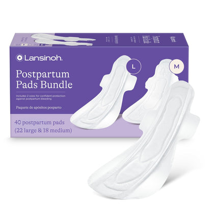 Lansinoh Postpartum Maxi Binden Bundle, 40 Stück, starke Saugfähigkeit für die Nacht, mit Flügeln, 2 Größen für extra Schutz, Wochenbett Essentials