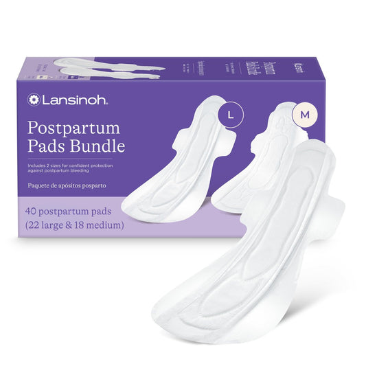 Lansinoh Postpartum Maxi Binden Bundle, 40 Stück, starke Saugfähigkeit für die Nacht, mit Flügeln, 2 Größen für extra Schutz, Wochenbett Essentials