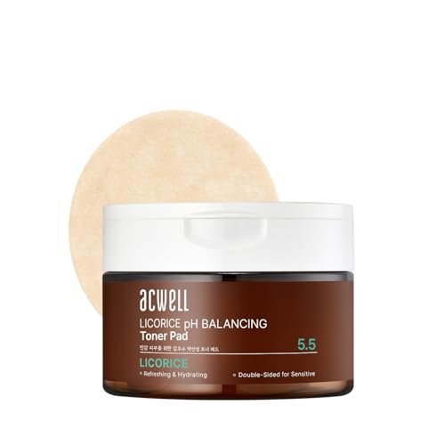 ACWELL Licorice pH Balancing Toner Pads – Vegane, doppelseitige Baumwollpads für empfindliche & zu Akne neigende Haut, Aufhellung dunkler Flecken & Porenpflege, 70 Pads (160 ml)