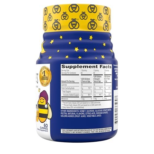 Zarbee's Kinder Melatonin Gummis mit 1 mg Melatonin – Fruchtgummi für einen ruhigen Schlaf, natürlich, ohne Gewöhnung, 60 Stück