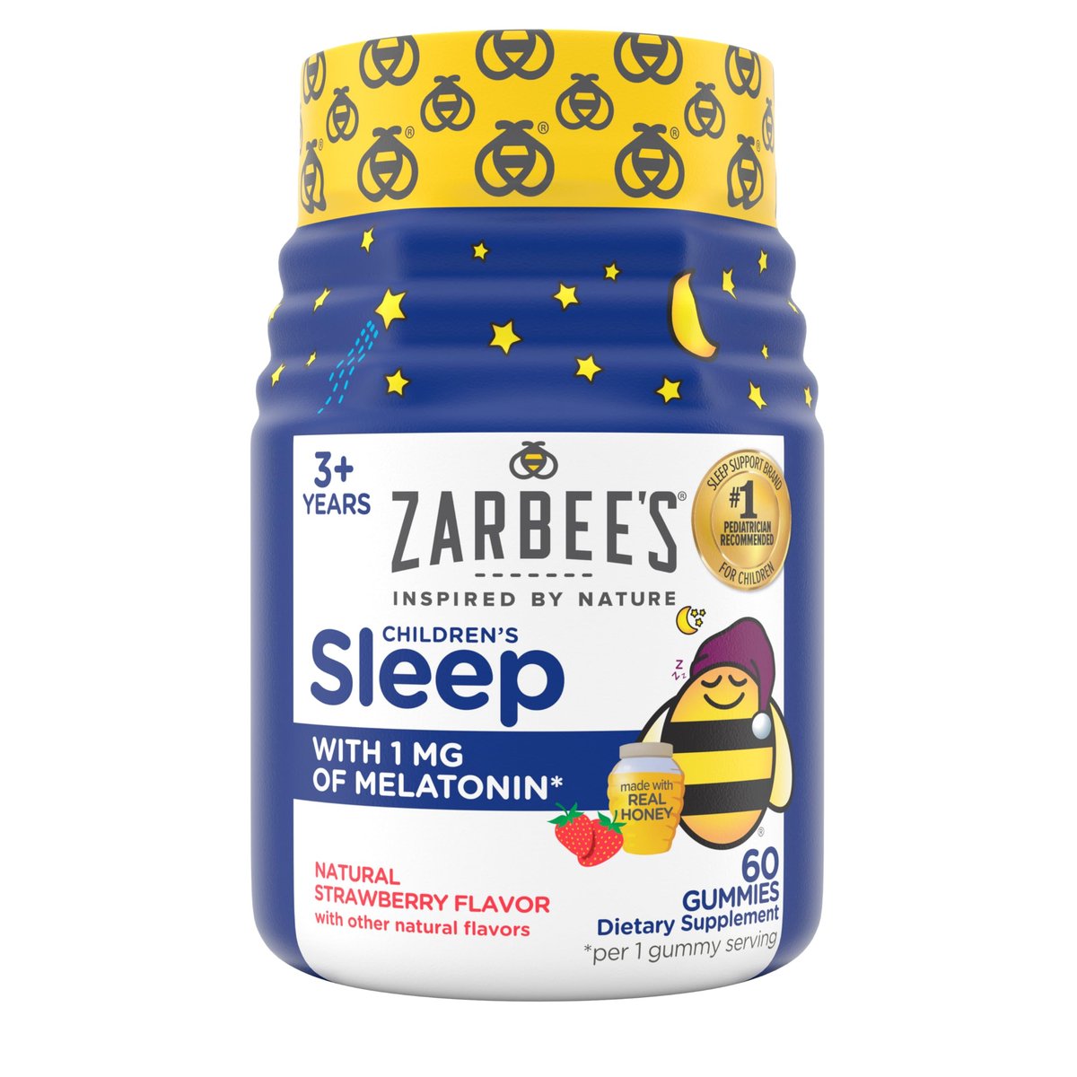 Zarbee's Kinder Melatonin Gummis mit 1 mg Melatonin – Fruchtgummi für einen ruhigen Schlaf, natürlich, ohne Gewöhnung, 60 Stück