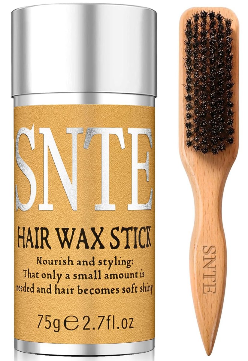 Slick Back Haar-Bürste und Haarwachs-Stick Set – Wildschweinborstenbürste für feines bis mittleres Haar – Glättet fliegende Haare, Frizz & Babyhaare – Für elegante Pferdeschwänze, Dutts und Hochsteckfrisuren