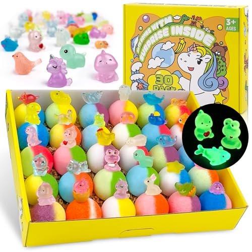 Yekery Badebomben für Kinder mit Überraschungsspielzeug im Inneren, 30 Stück natürliche und organische Badekugeln mit leuchtendem Überraschungsspielzeug, perfekt handgefertigt für Geburtstage, Partys, für Jungen und Mädchen