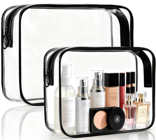 Ploimyur Klarsicht Kulturbeutel, 2er Set TSA-zugelassene Reise-Toilettentasche für Reisegrößen, Quart-Große durchsichtige Kosmetiktasche für Damen und Herren, Handgepäck geeignet (Schwarz, 2 Stück)