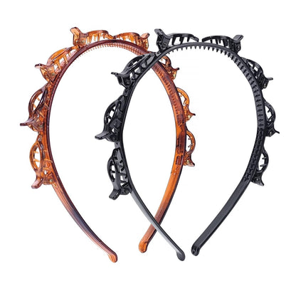HFZRZFH 2er-Pack Clip-Stirnband für Twisty-Bangs, 90er Jahre Haaraccessoires für Frauen mit 8 Mini-Clips, geflochtenes Haar-Clip-Stirnband für Y2K-Fashion-Styling, Schwarz und Braun