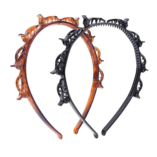 HFZRZFH 2er-Pack Clip-Stirnband für Twisty-Bangs, 90er Jahre Haaraccessoires für Frauen mit 8 Mini-Clips, geflochtenes Haar-Clip-Stirnband für Y2K-Fashion-Styling, Schwarz und Braun