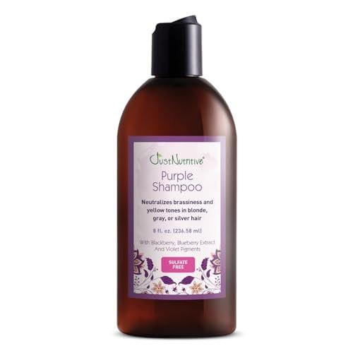 Just Nutritive Purple Toning Shampoo für blondes, graues, weißes, silbernes und gebleichtes Haar – Anti-Gelbstich, Glanz, Reparatur, Feuchtigkeit, sulfatfrei, parabenfrei, 240 ml