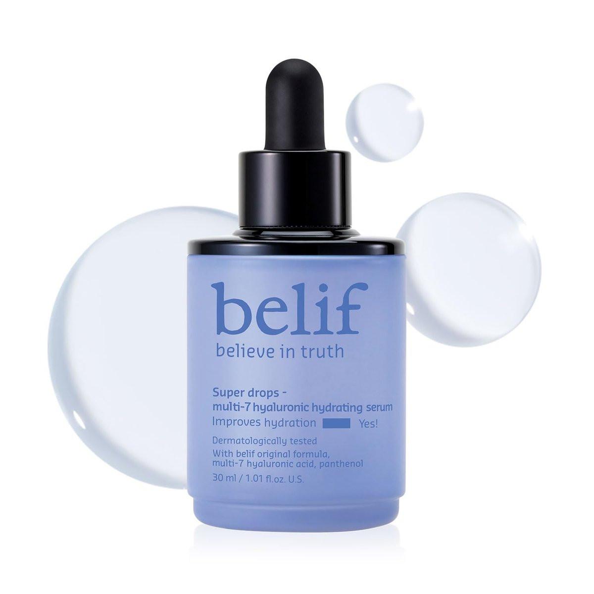 belif Super Drops Multi-7 Hyaluron Feuchtigkeitsserum – 24h Feuchtigkeit, Hyaluronsäure, Panthenol, Leichte Essenz | Koreanische Hautpflege (30 ml)