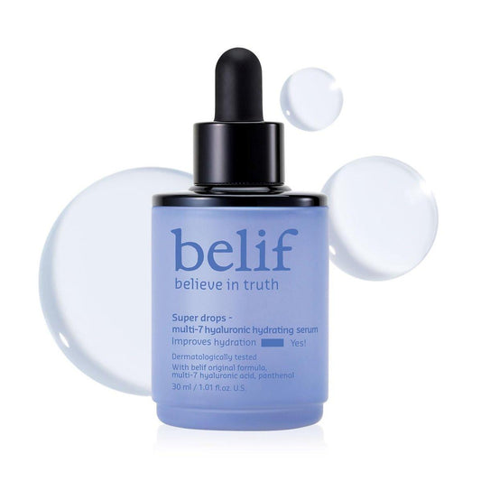 belif Super Drops Multi-7 Hyaluron Feuchtigkeitsserum – 24h Feuchtigkeit, Hyaluronsäure, Panthenol, Leichte Essenz | Koreanische Hautpflege (30 ml)