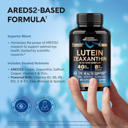 Augenvitamine mit Lutein & Zeaxanthin – AREDS2-basiertes Nahrungsergänzungsmittel für Senioren & Erwachsene – Unterstützt die Augengesundheit & Sehkraft – mit Safran, Zink, Vitaminen, Kupfer, Super Greens – Laborgeprüft – 60 Kapseln