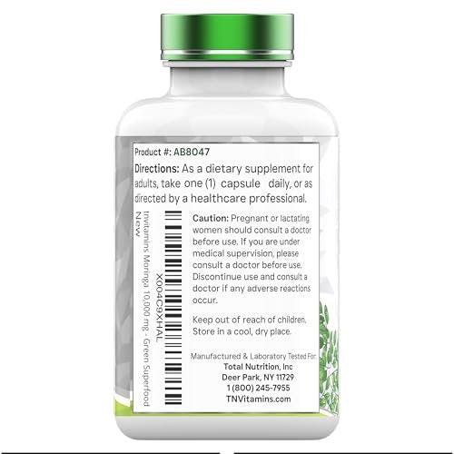 tnvitamins Moringa 120 Kapseln | Hochwertiger Moringa-Blatt-Extrakt Superfood Nahrungsergänzungsmittel für Energie, Vitalität & antioxidative Unterstützung