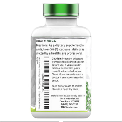 tnvitamins Moringa 120 Kapseln | Hochwertiger Moringa-Blatt-Extrakt Superfood Nahrungsergänzungsmittel für Energie, Vitalität & antioxidative Unterstützung