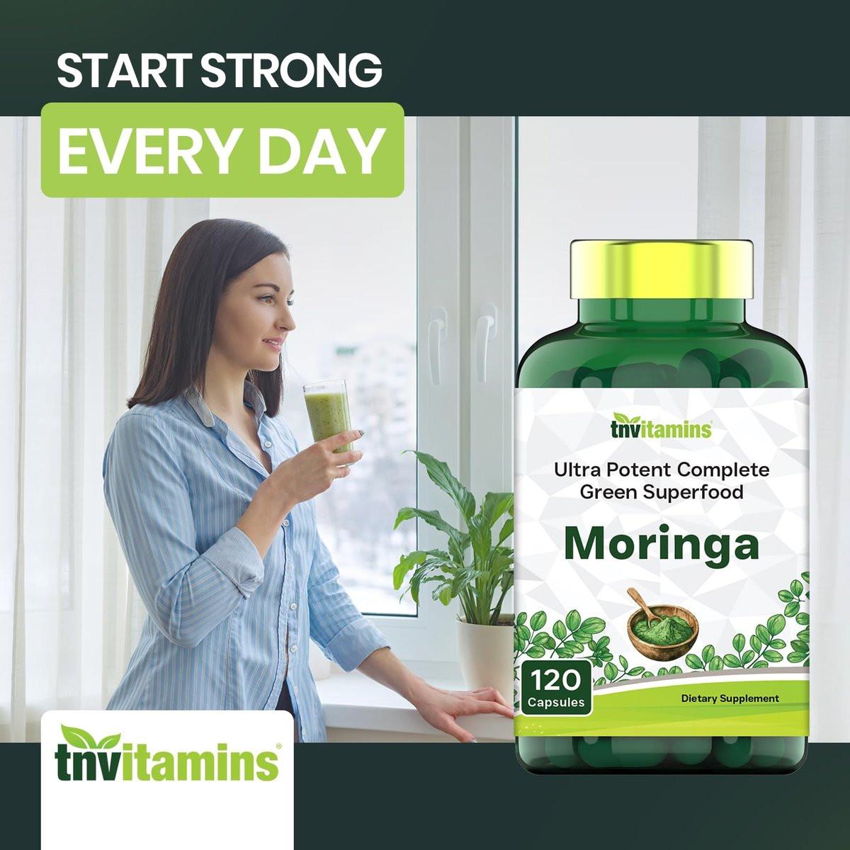 tnvitamins Moringa 120 Kapseln | Hochwertiger Moringa-Blatt-Extrakt Superfood Nahrungsergänzungsmittel für Energie, Vitalität & antioxidative Unterstützung