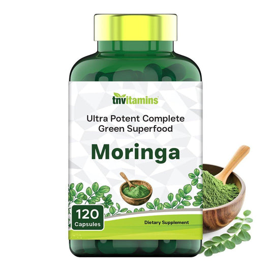 tnvitamins Moringa 120 Kapseln | Hochwertiger Moringa-Blatt-Extrakt Superfood Nahrungsergänzungsmittel für Energie, Vitalität & antioxidative Unterstützung