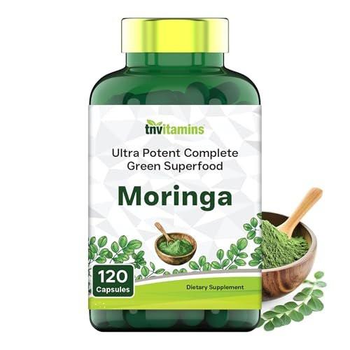 tnvitamins Moringa 120 Kapseln | Hochwertiger Moringa-Blatt-Extrakt Superfood Nahrungsergänzungsmittel für Energie, Vitalität & antioxidative Unterstützung