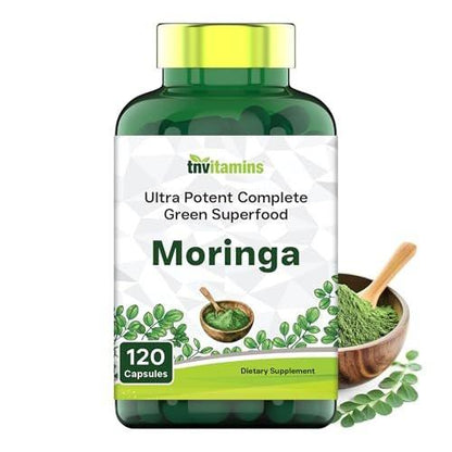 tnvitamins Moringa 120 Kapseln | Hochwertiger Moringa-Blatt-Extrakt Superfood Nahrungsergänzungsmittel für Energie, Vitalität & antioxidative Unterstützung