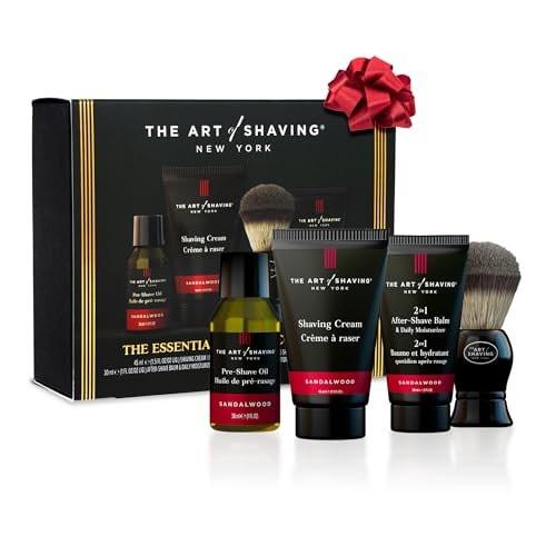 The Art of Shaving Sandelholz 4-in-1 Probierset – Pre-Shave Öl, Rasiercreme, Rasierpinsel & Aftershave-Balsam – Schützt vor Hautirritationen und Rasurbrand – Pflegt und nährt trockene Haut
