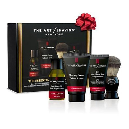The Art of Shaving Sandelholz 4-in-1 Probierset – Pre-Shave Öl, Rasiercreme, Rasierpinsel & Aftershave-Balsam – Schützt vor Hautirritationen und Rasurbrand – Pflegt und nährt trockene Haut