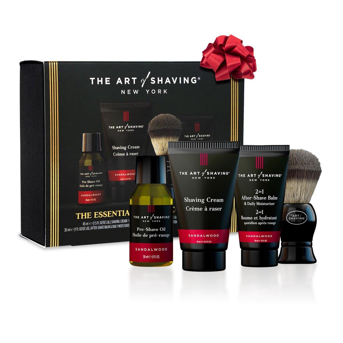 The Art of Shaving Sandelholz 4-in-1 Probierset – Pre-Shave Öl, Rasiercreme, Rasierpinsel & Aftershave-Balsam – Schützt vor Hautirritationen und Rasurbrand – Pflegt und nährt trockene Haut
