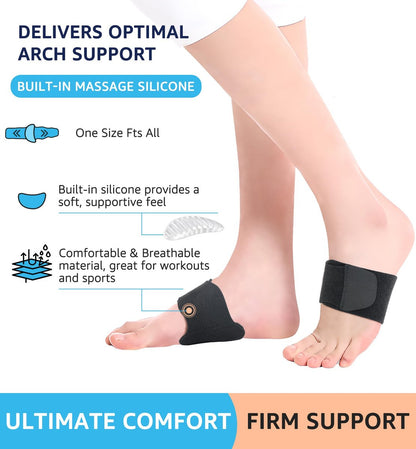 HiRui Fußgewölbe-Stützbandagen (Paar) gegen Plantarfasziitis - Verstellbare Neopren-Fußgewölbe-Wraps mit Gel-Polstern für Plattfüße, hohes und gesenktes Fußgewölbe, über oder unter Socken tragbar, passen in alle Schuhe (Schwarz)