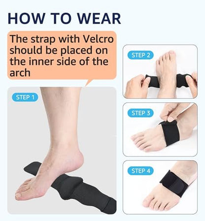 HiRui Fußgewölbe-Stützbandagen (Paar) gegen Plantarfasziitis - Verstellbare Neopren-Fußgewölbe-Wraps mit Gel-Polstern für Plattfüße, hohes und gesenktes Fußgewölbe, über oder unter Socken tragbar, passen in alle Schuhe (Schwarz)