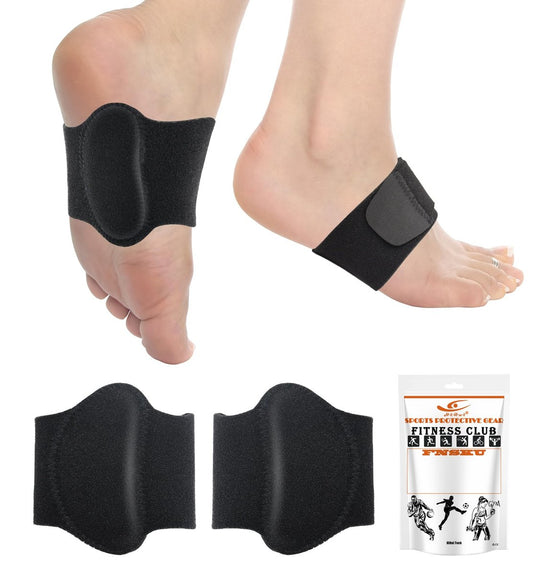 HiRui Fußgewölbe-Stützbandagen (Paar) gegen Plantarfasziitis - Verstellbare Neopren-Fußgewölbe-Wraps mit Gel-Polstern für Plattfüße, hohes und gesenktes Fußgewölbe, über oder unter Socken tragbar, passen in alle Schuhe (Schwarz)