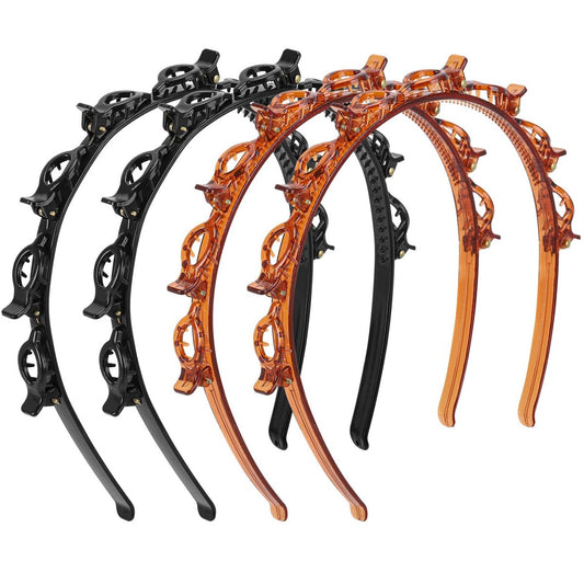 acDesign 4-teiliges Haarband mit Clips, Professionelles Weben von Ponyfrisuren, Haarspangen-Haarband, Clip-Haarbänder für Frauen (2 Schwarz und 2 Rot)
