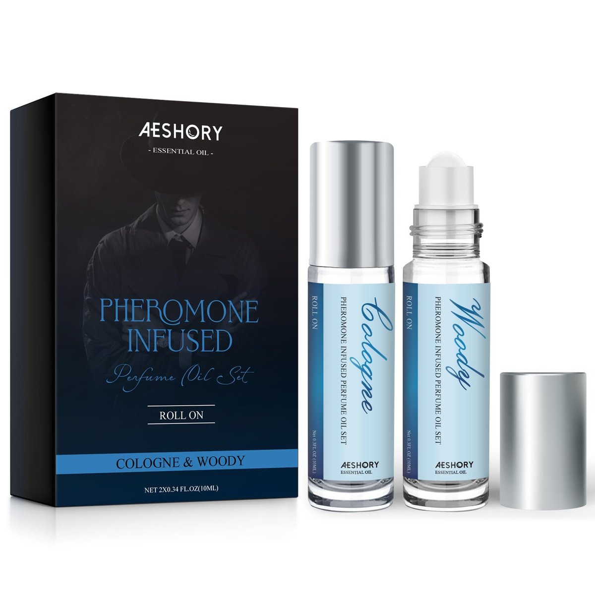 Aeshory Pheromon Parfüm für Männer – 2er-Pack Roll-On Pheromon Kölnisch Wasser, Lang anhaltender Duft, Pheromon-infundiertes ätherisches Öl Parfüm für Männer