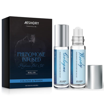 Aeshory Pheromon Parfüm für Männer – 2er-Pack Roll-On Pheromon Kölnisch Wasser, Lang anhaltender Duft, Pheromon-infundiertes ätherisches Öl Parfüm für Männer