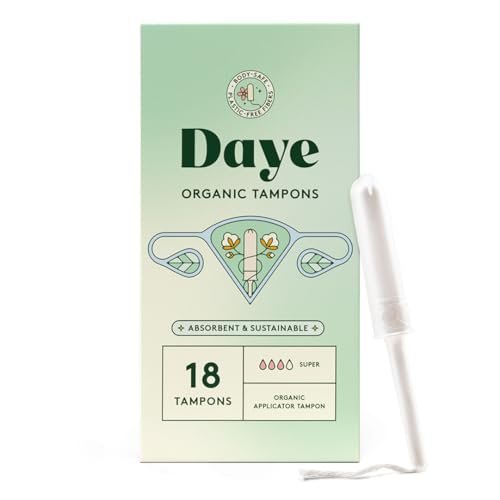 Daye Bio-Tampons Super | 18 Stück | Pestizid- & Schwermetall-getestet, 100 % Bio-Baumwolle für starke Tage | Nahtlose Hülle, Applikator aus Zuckerrohr