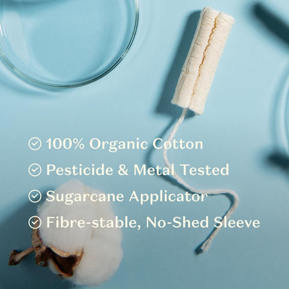 Daye Bio-Tampons Super | 18 Stück | Pestizid- & Schwermetall-getestet, 100 % Bio-Baumwolle für starke Tage | Nahtlose Hülle, Applikator aus Zuckerrohr