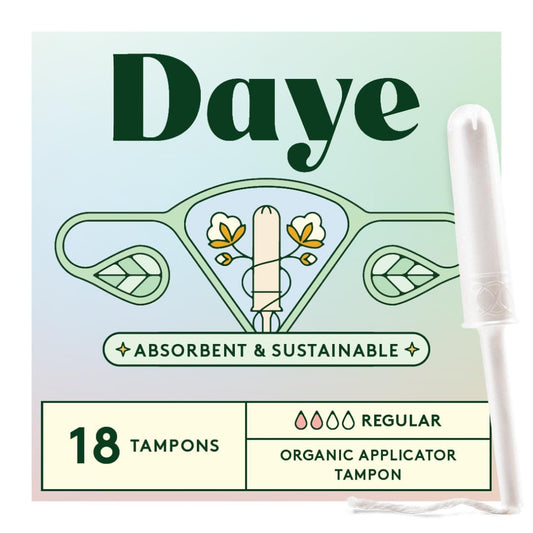 Daye Bio-Baumwoll-Tampons Regular | 18 Stück | Pestizid- & Metallgetestet, 100% Bio-Baumwolle, Beste Saugfähigkeit | Kein-Fusseln-Hülle, Zuckerrohr-Applikator