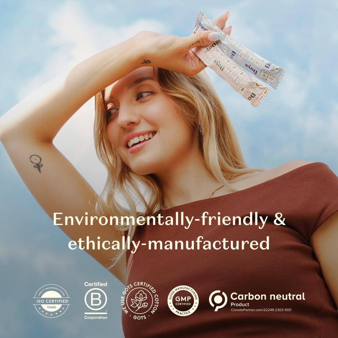 Daye Bio-Baumwoll-Tampons Regular | 18 Stück | Pestizid- & Metallgetestet, 100% Bio-Baumwolle, Beste Saugfähigkeit | Kein-Fusseln-Hülle, Zuckerrohr-Applikator