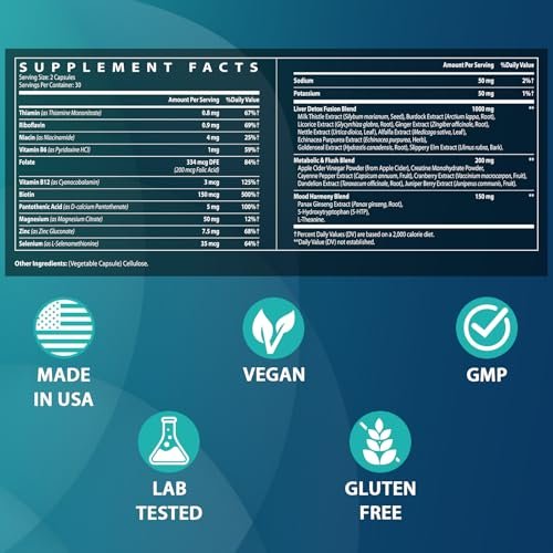 MythoTecq 90.000 MG Detox & Cleanse – Körperentgiftung für Männer & Frauen – Natürliche Kräuterformel für Leber, Nieren, Verdauung & Stimmung – 60 Kapseln