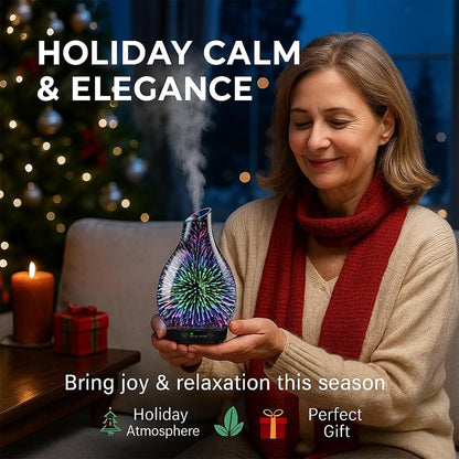 JOYOLO 120ML Aromatherapie Diffuser aus Glas, 3D-Feuerwerk-Effekt mit 7 Farben LED, Ultraschall-Luftbefeuchter mit Auto-Abschaltung und 4 Timer für Zuhause, Büro, Schlafzimmer