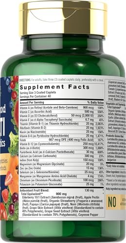 Nature's Fortune Vollwert-Multivitamin mit Probiotika | 120 überzogene Tabletten | Hergestellt mit 20 Früchten und Gemüse | Non-GMO & glutenfreies Nahrungsergänzungsmittel