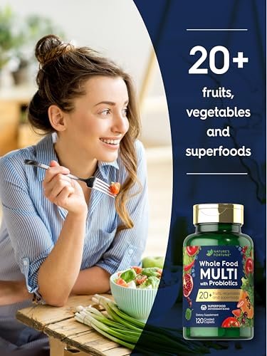 Nature's Fortune Vollwert-Multivitamin mit Probiotika | 120 überzogene Tabletten | Hergestellt mit 20 Früchten und Gemüse | Non-GMO & glutenfreies Nahrungsergänzungsmittel