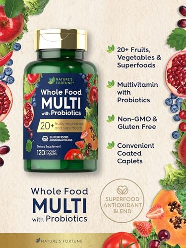 Nature's Fortune Vollwert-Multivitamin mit Probiotika | 120 überzogene Tabletten | Hergestellt mit 20 Früchten und Gemüse | Non-GMO & glutenfreies Nahrungsergänzungsmittel