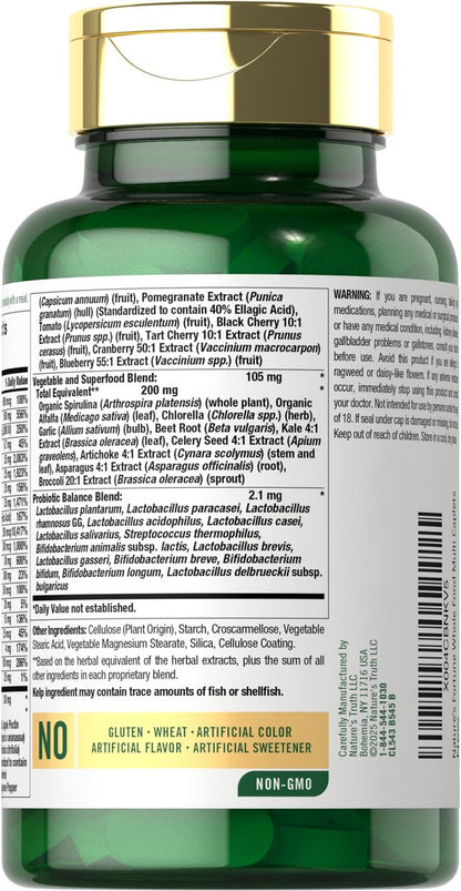 Nature's Fortune Vollwert-Multivitamin mit Probiotika | 120 überzogene Tabletten | Hergestellt mit 20 Früchten und Gemüse | Non-GMO & glutenfreies Nahrungsergänzungsmittel