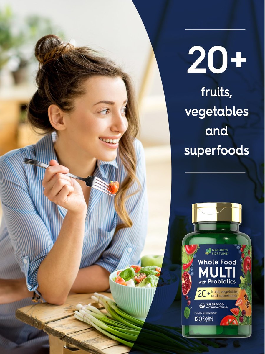 Nature's Fortune Vollwert-Multivitamin mit Probiotika | 120 überzogene Tabletten | Hergestellt mit 20 Früchten und Gemüse | Non-GMO & glutenfreies Nahrungsergänzungsmittel