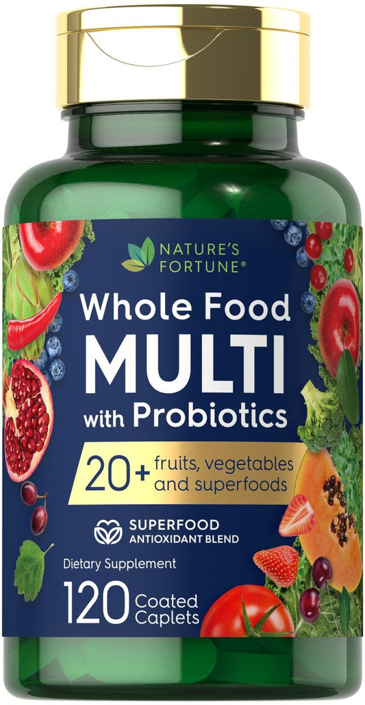 Nature's Fortune Vollwert-Multivitamin mit Probiotika | 120 überzogene Tabletten | Hergestellt mit 20 Früchten und Gemüse | Non-GMO & glutenfreies Nahrungsergänzungsmittel