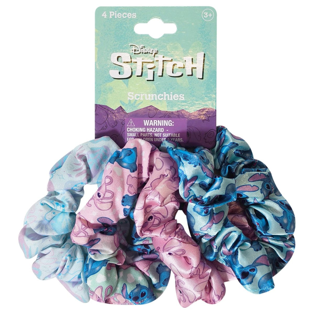 LUV HER Disney Stitch Scrunchies – 4 Große Haargummis für Mädchen jeden Alters mit bedruckten Motiven