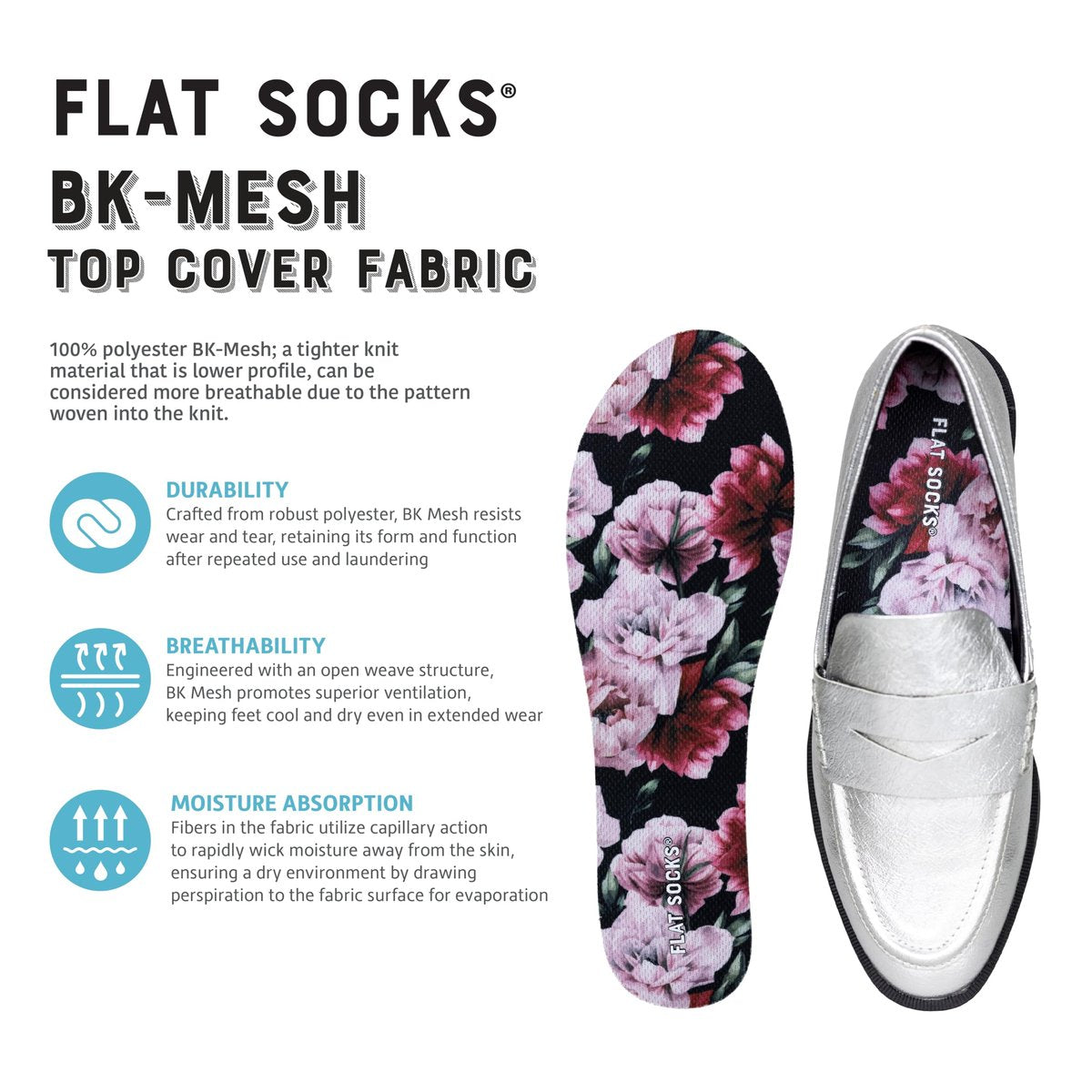 FLAT SOCKS No Show Socken – Rutschfeste Schuh-Einlegesohlen für Herren und Damen – Waschbar, Geruchsneutral – Pink Peony, Small