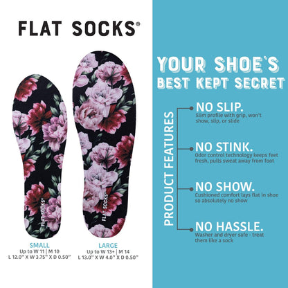 FLAT SOCKS No Show Socken – Rutschfeste Schuh-Einlegesohlen für Herren und Damen – Waschbar, Geruchsneutral – Pink Peony, Small